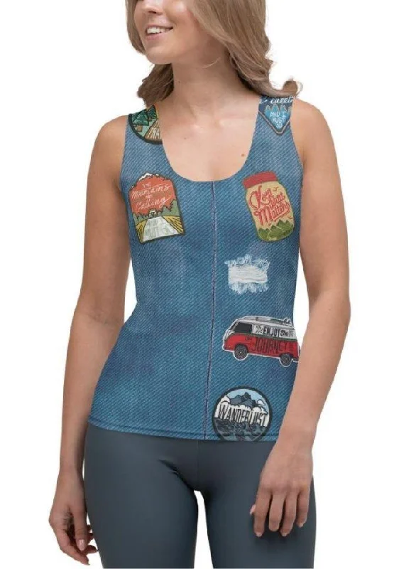 Denim Patch Print Tank Top