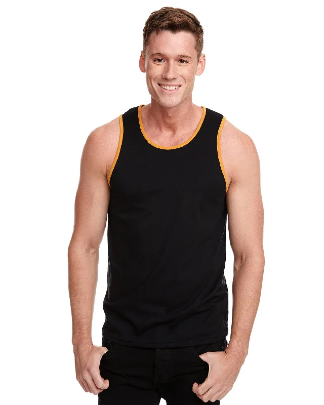 Next Level Mens Cotton Tank | Black/ Antq Gold