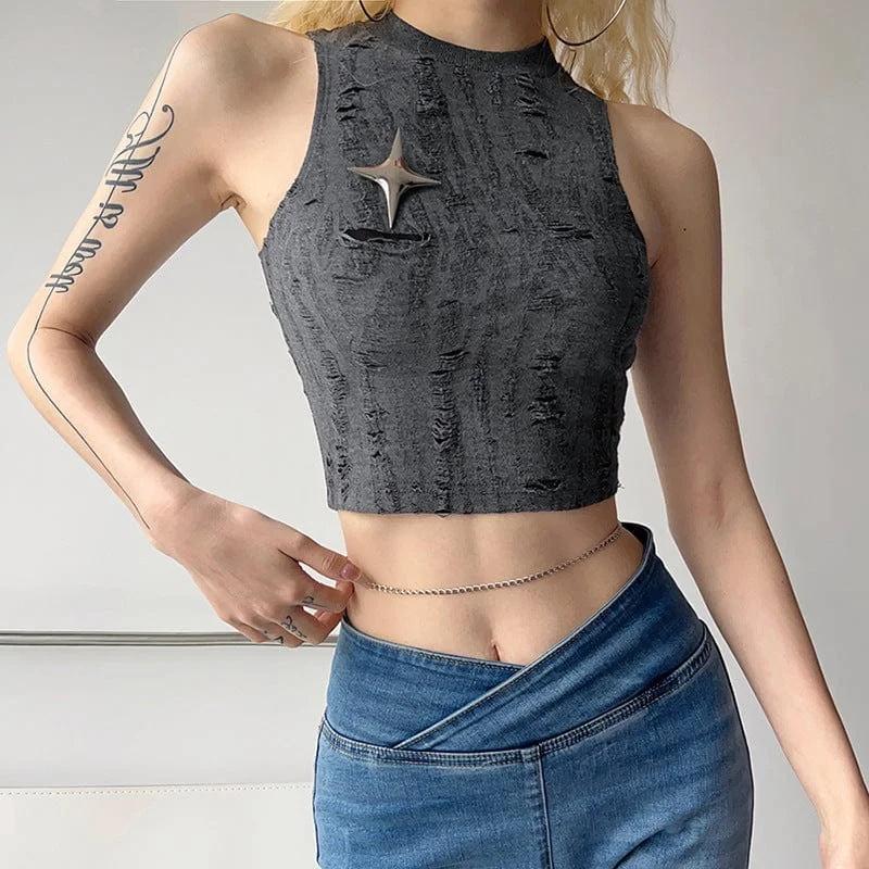 Women's Grunge Star Ripped Tank Top