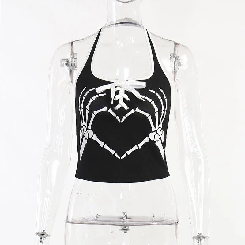 Women's Punk Skeleton Printed Halterneck Tank Top