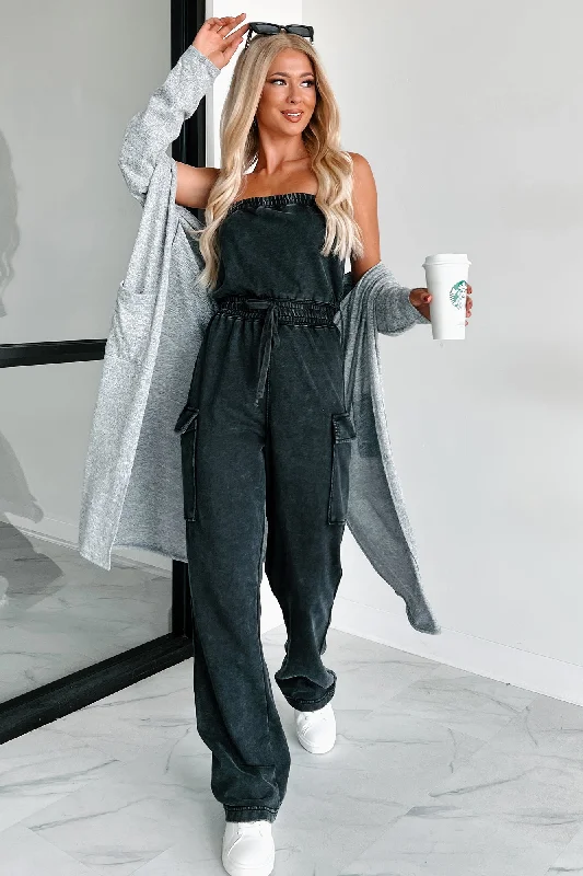 Cleared My Schedule Washed Tube Top Jumpsuit (Black)