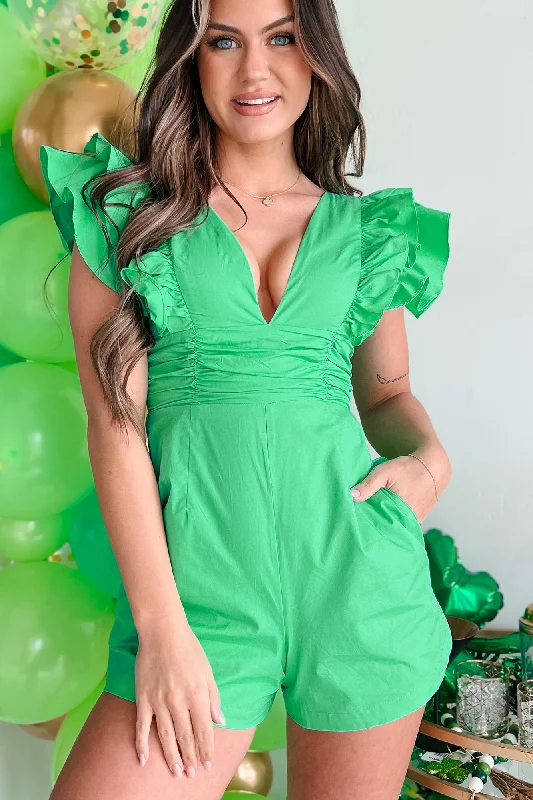 Light Up My Life Ruffle Sleeve Romper (Green)