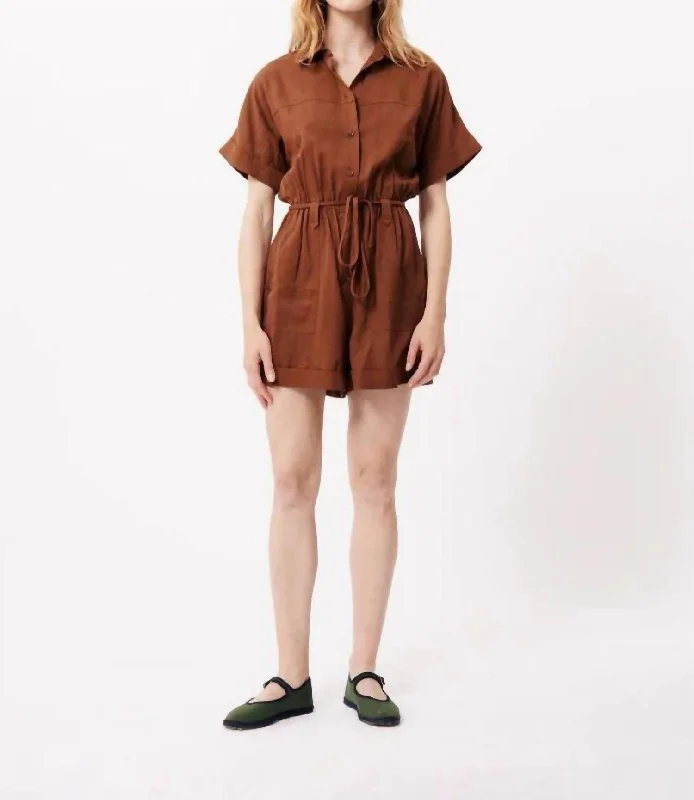 Lily Woven Romper In Marron Glace