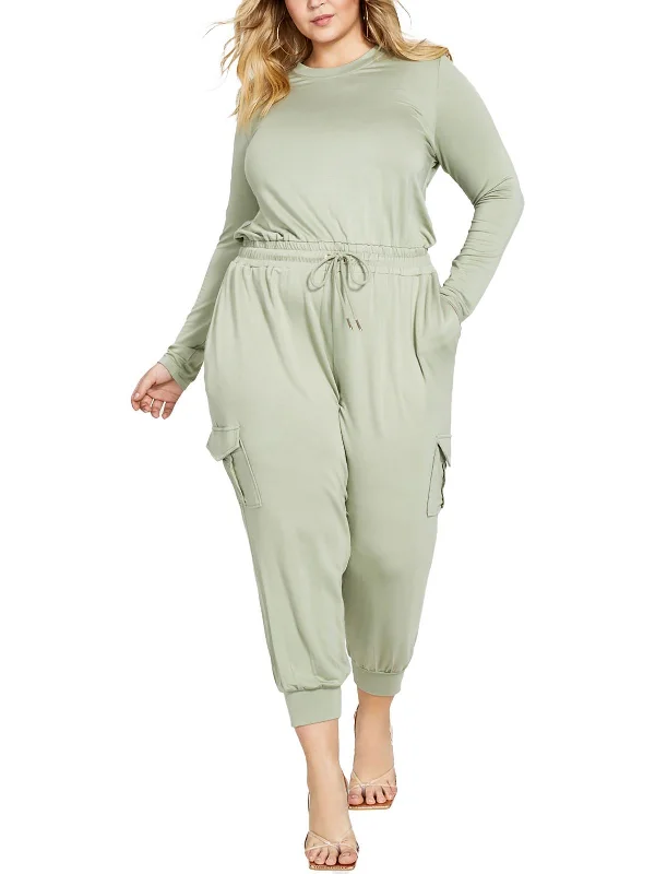 Plus Womens French Terry Drawstring Jumpsuit