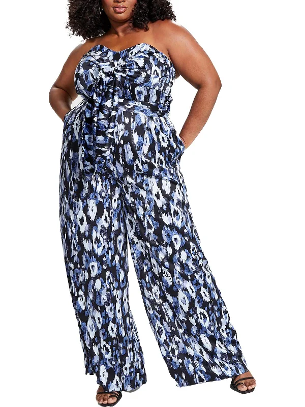 Plus Womens Printed Strapless Jumpsuit