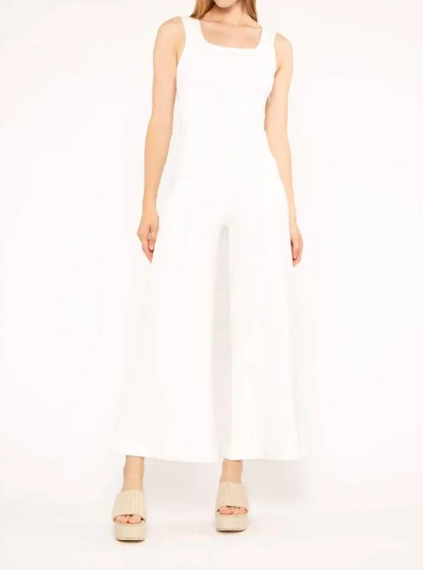 Ponte Knit Tank Cropped Wide Leg Jumpsuit In Off White