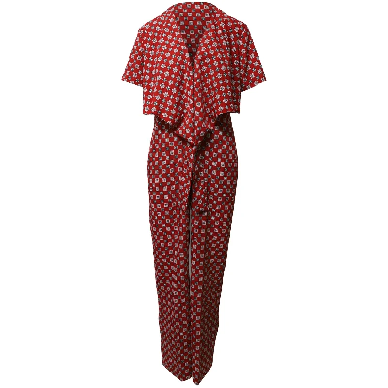 Sandro Paris Printed Flowy Jumpsuit in Red Polyester