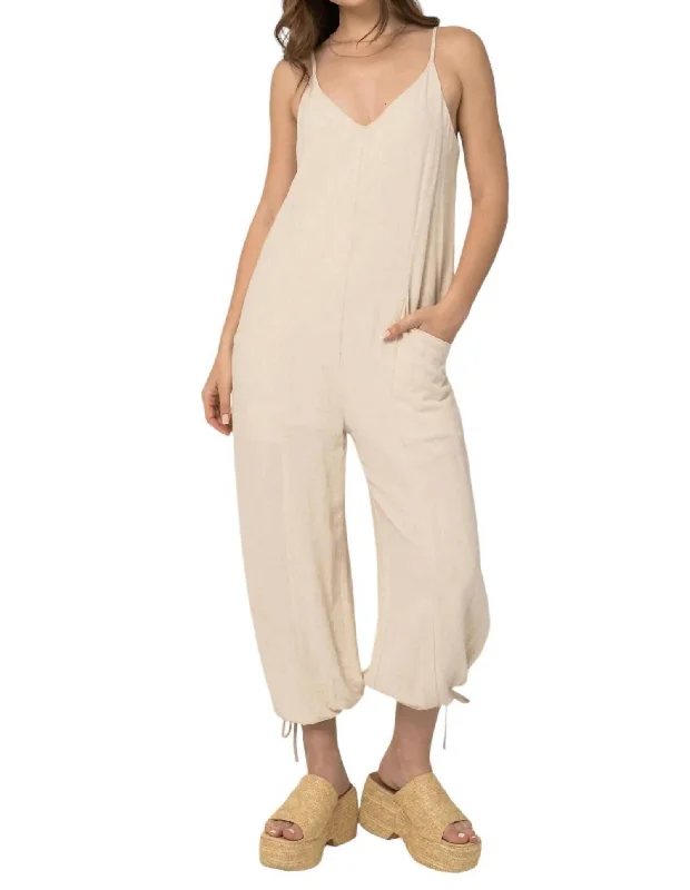 Sleeveless Bottom Tie Jumpsuit In Oatmeal