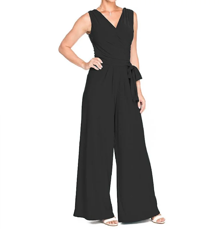 Sleeveless Jumpsuit With Tie Waist In Black