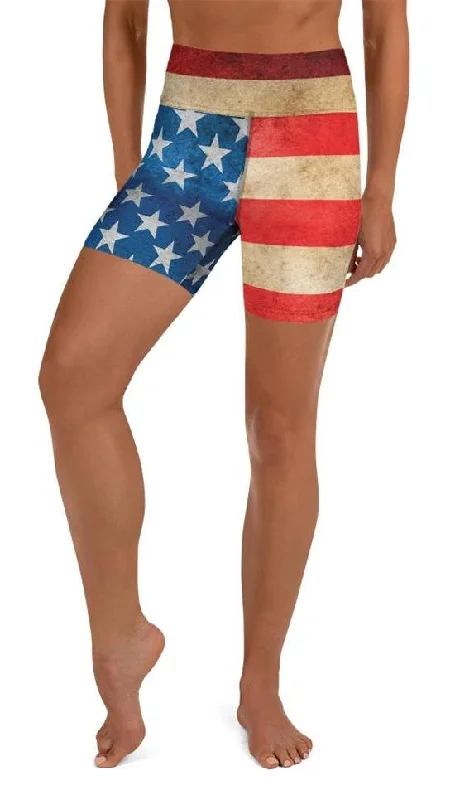 Vintage American Flag Yoga Shorts