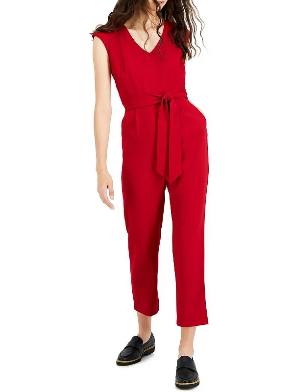 Womens V-Neck Polyester Jumpsuit