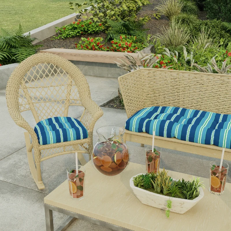 19" x 19" Blue Stripe Outdoor Wicker Seat Cushion - Set of 2 - 19'' L x 19'' W x 4'' H