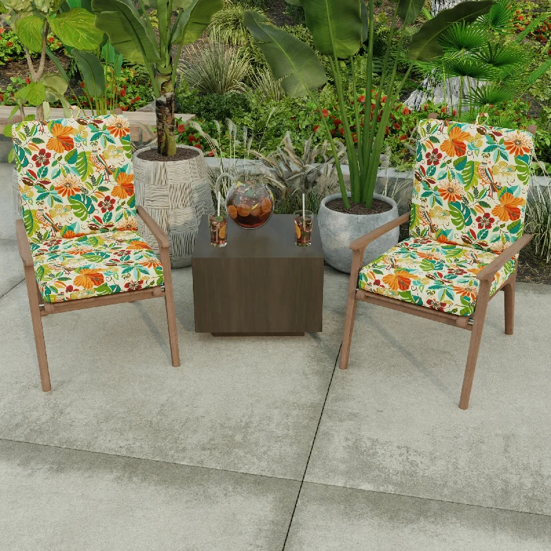 21" x 44" Multicolor Floral Outdoor Chair Cushion with Ties and Loop - 44'' L x 21'' W x 3.5'' H