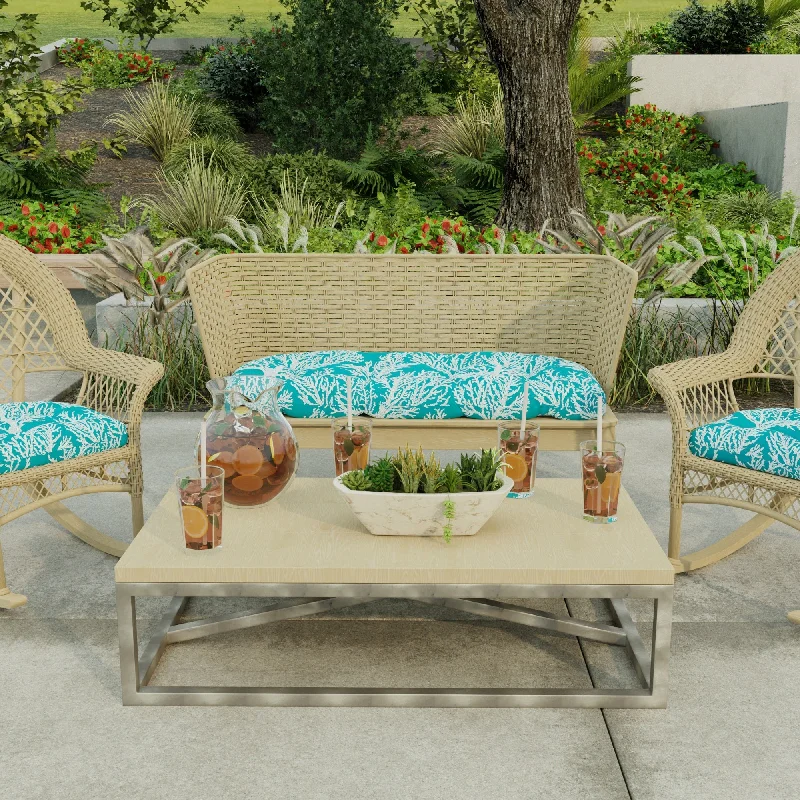 44" x 18" Turquoise Nautical Contoured Outdoor Wicker Bench Cushion - 18'' L x 44'' W x 4'' H