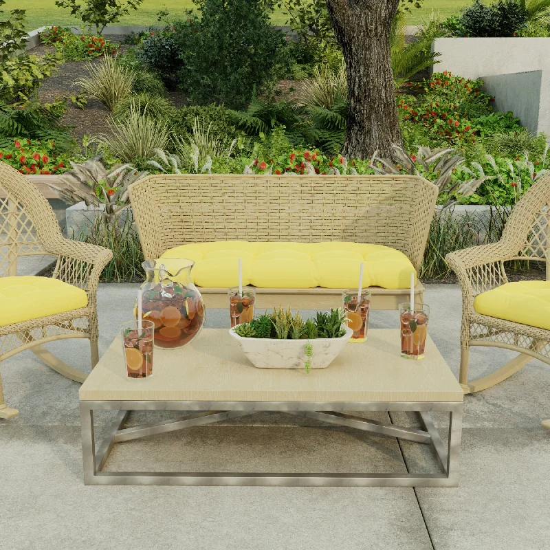 44" x 18" Yellow Solid Contoured Outdoor Wicker Bench Cushion - 18'' L x 44'' W x 4'' H