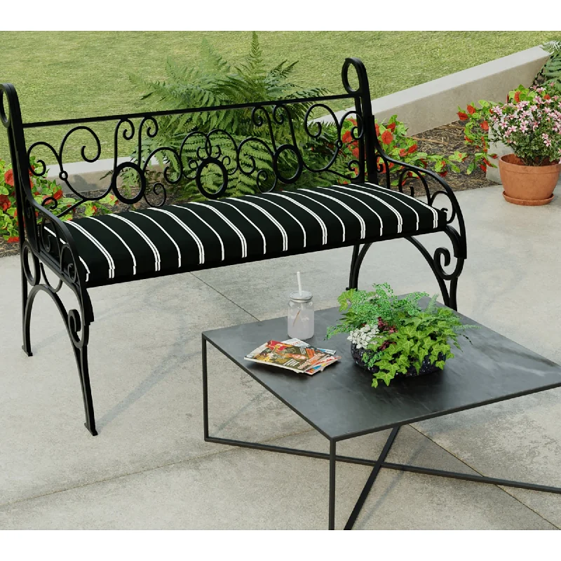 48" x 18" Black Stripe Outdoor Bench Cushion with Ties - 18'' L x 48'' W x 3.5'' H