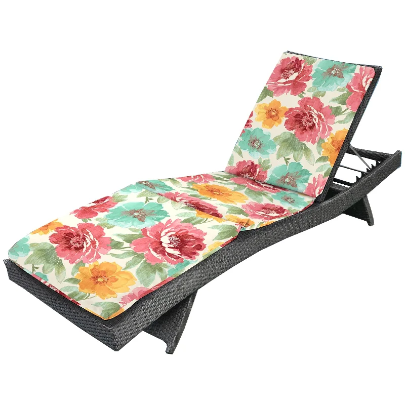 72" x 21" Multicolor Floral Outdoor Chaise Lounge Cushion with Ties and Loop - 72'' L x 21'' W x 3'' H