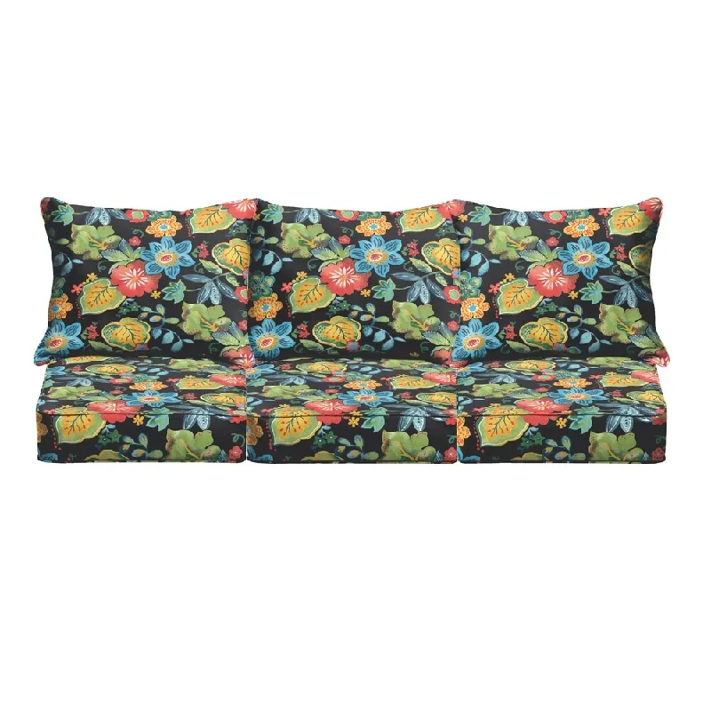 Black Tropical Indoor/ Outdoor Corded Sofa Cushion Set