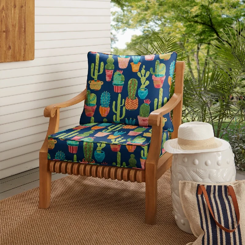 Blue Cactus Deep Seating Corded Chair Pillow and Cushion Set by Havenside Home