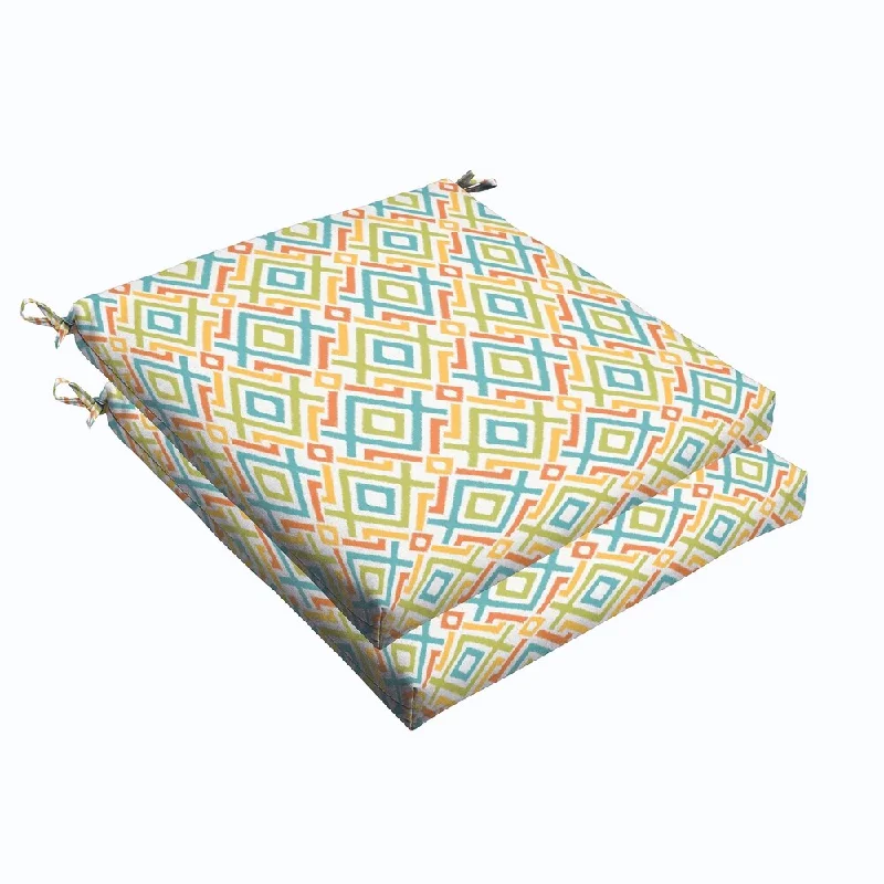 Blue Green Geometric 19 x 2.5-inch Chair Cushion - Bristol (Set of 2)