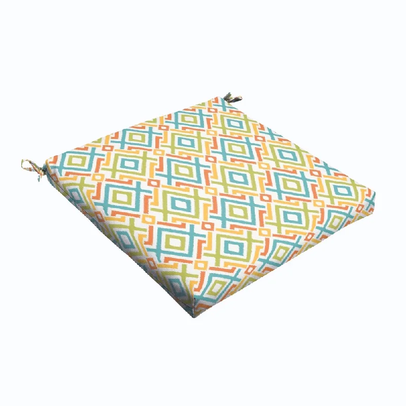 Blue Green Geometric 20 x 2.5-inch Chair Cushion - Bristol - 20 x 20 x 2.5