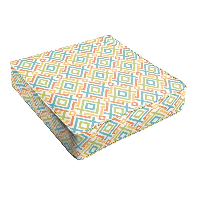 Blue Green Geometric Indoor/ Outdoor Square Cushion - Corded