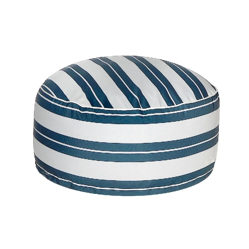 Boston Outdoor Cabana Stripe Inflatable Pouf Navy Blue 22 X 22