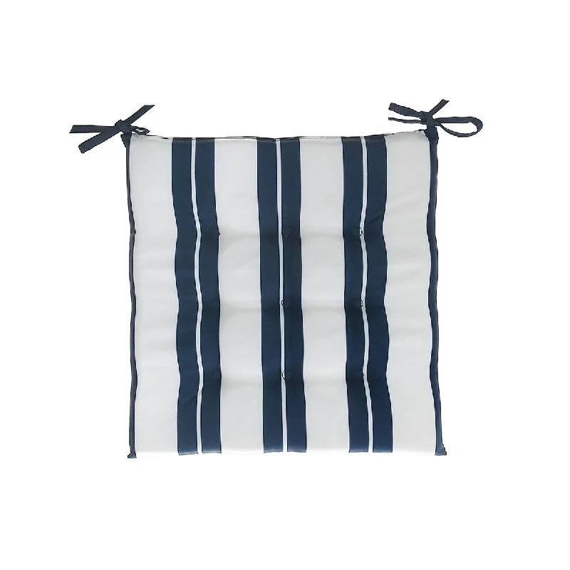 Boston Outdoor Cabana Stripe Tufted Chair Pad Navy Blue 22 X 22 - Set of 2