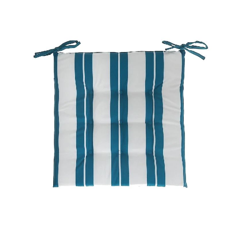 Boston Outdoor Cabana Stripe Tufted Chair Pad Teal 16 X 16 - Set of 2