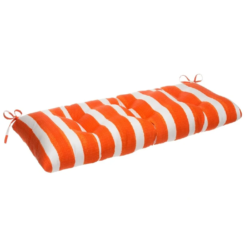 Glasgow Orange Stripe Reversible Tufted Loveseat/Bench Cushion with Ties by Havenside Home