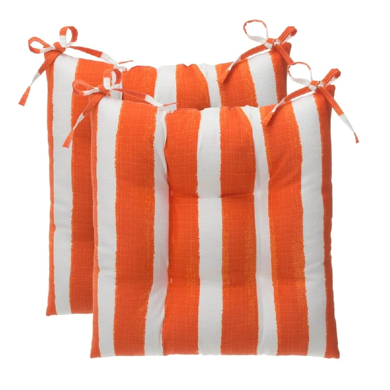 Glasgow Orange Stripe Reversible Tufted Square Chair Cushion (Set of 2) by Havenside Home