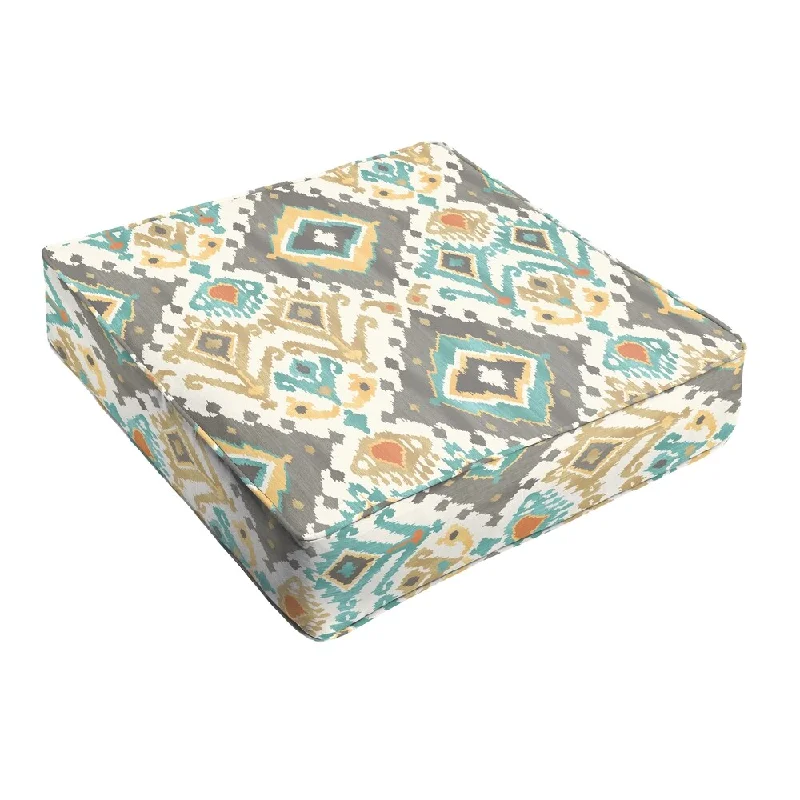 Grey Aqua Ikat Indoor/ Outdoor Square Cushion - Corded