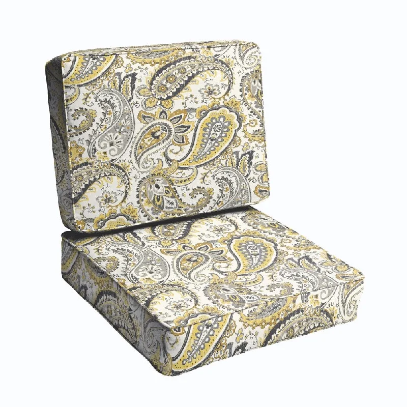 Grey Gold Paisley 2-piece Indoor/Outdoor Cushion Set