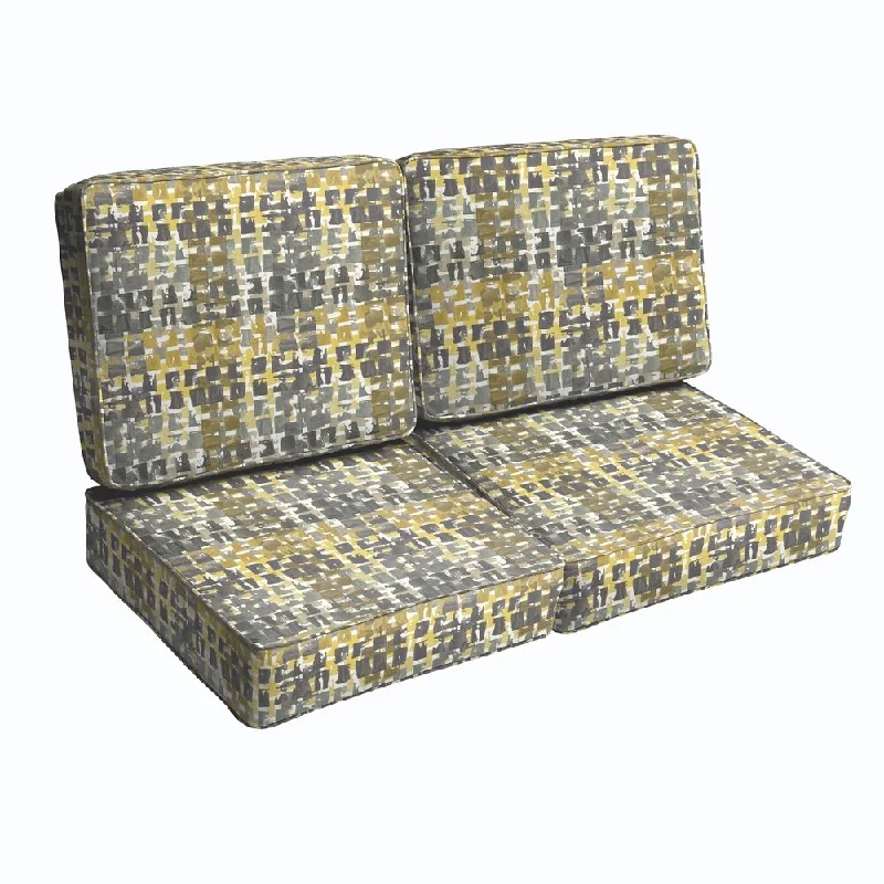 Grey Gold Squares Indoor/ Outdoor Corded Loveseat Cushion Set