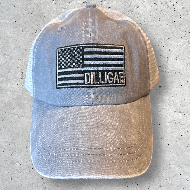 Grey on Grey Mesh Dilligaf Flag Adjustable Hat