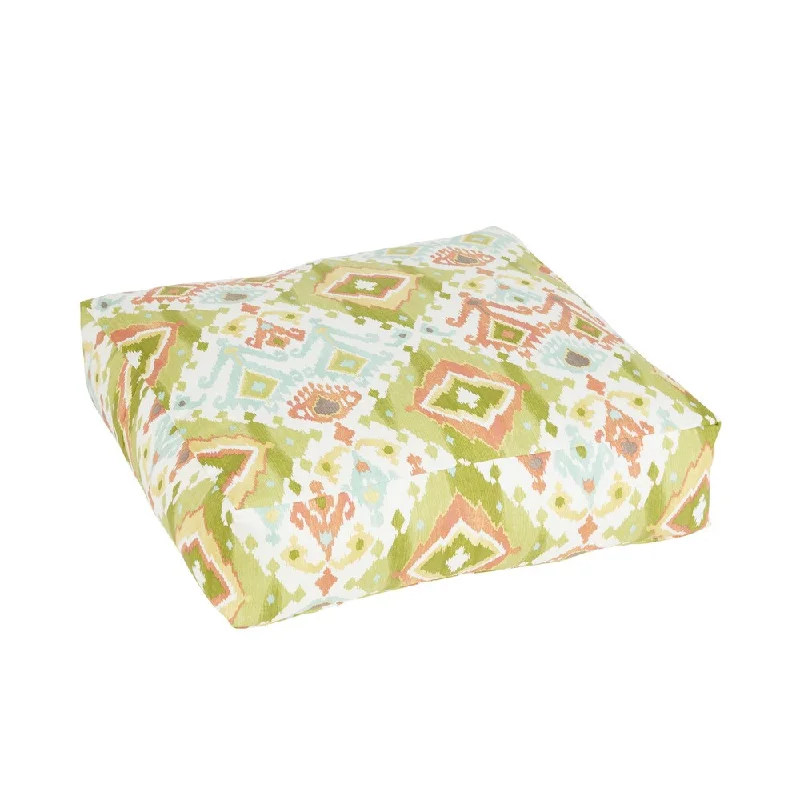 Locke III Green Ikat Indoor/ Outdoor 26 Inch Knife Edge Floor Pouf