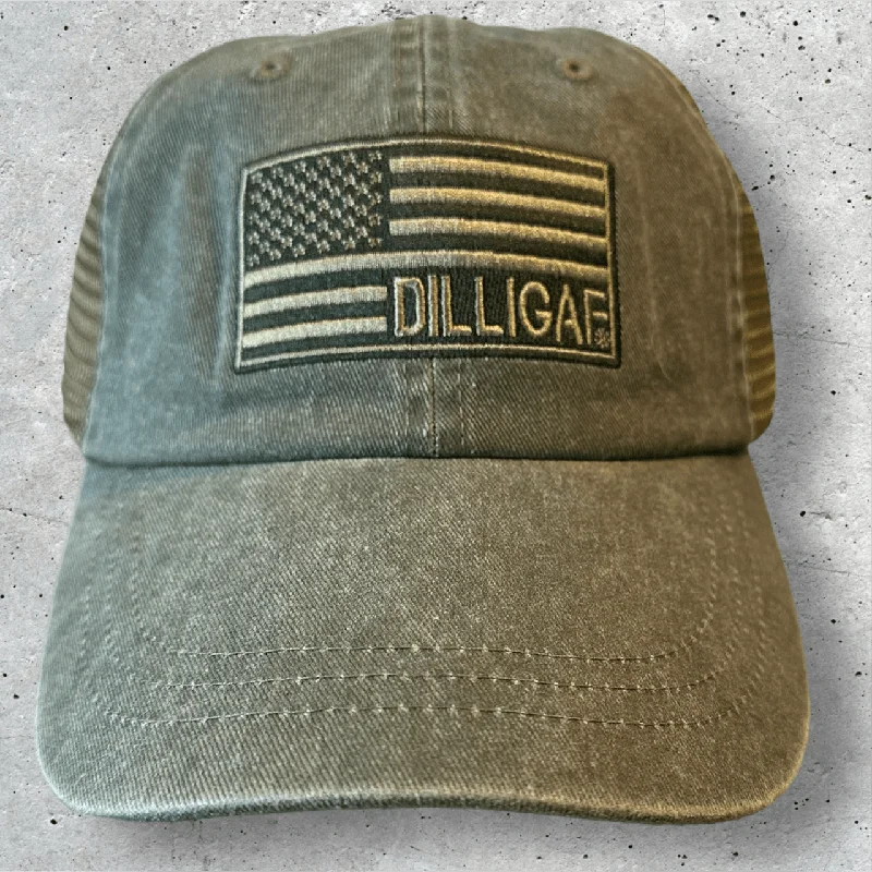 Olive on Olive Mesh Dilligaf Flag Adjustable Hat