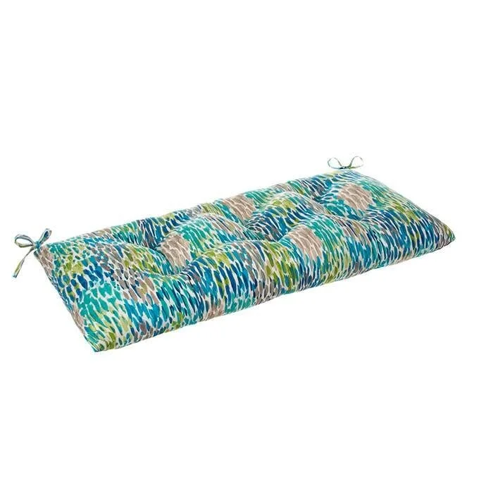 Peacock Feathers Blue Tufted Bench Cushion With Ties 44 x 19 x 5