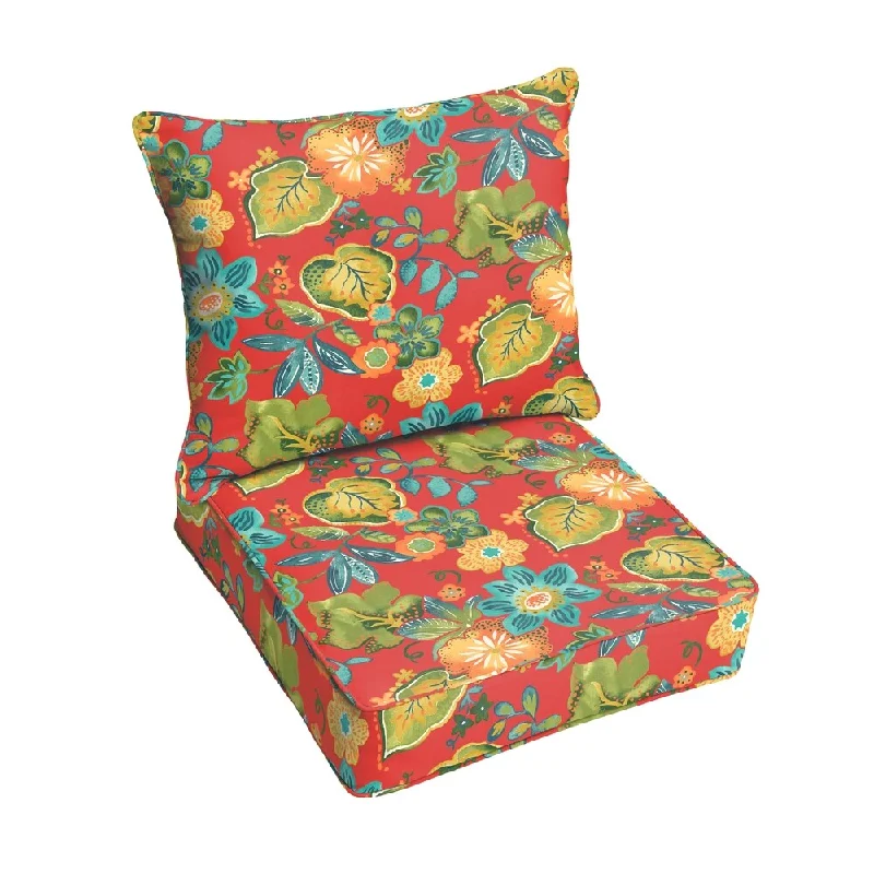 Red Tropical Indoor/ Outdoor Corded Chair Cushion And Pillow Set