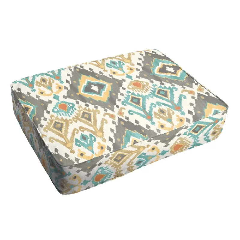 Selena Grey Aqua Ikat 18 x 29-inch Indoor/ Outdoor Corded Edge Floor Cushion