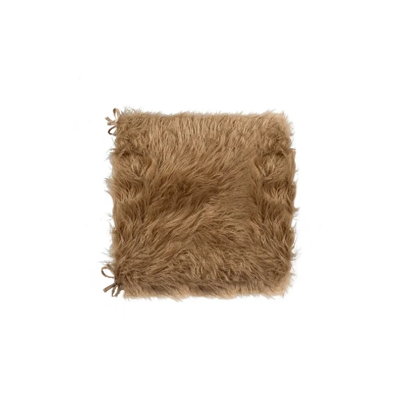 Set of 2 Cozy Tan Faux Fur Chair Pads - 2" x 16" x 16"