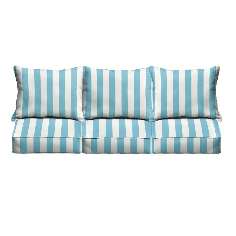 Sloane Aqua Stripe Indoor/ Outdoor Corded Cushion and Pillow Sofa Set