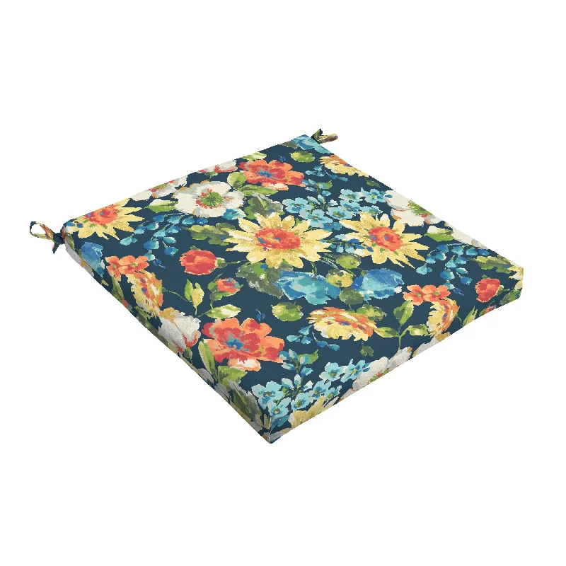 Sorra Home Indoor/ Outdoor Blue Multi Floral Chair Cushion