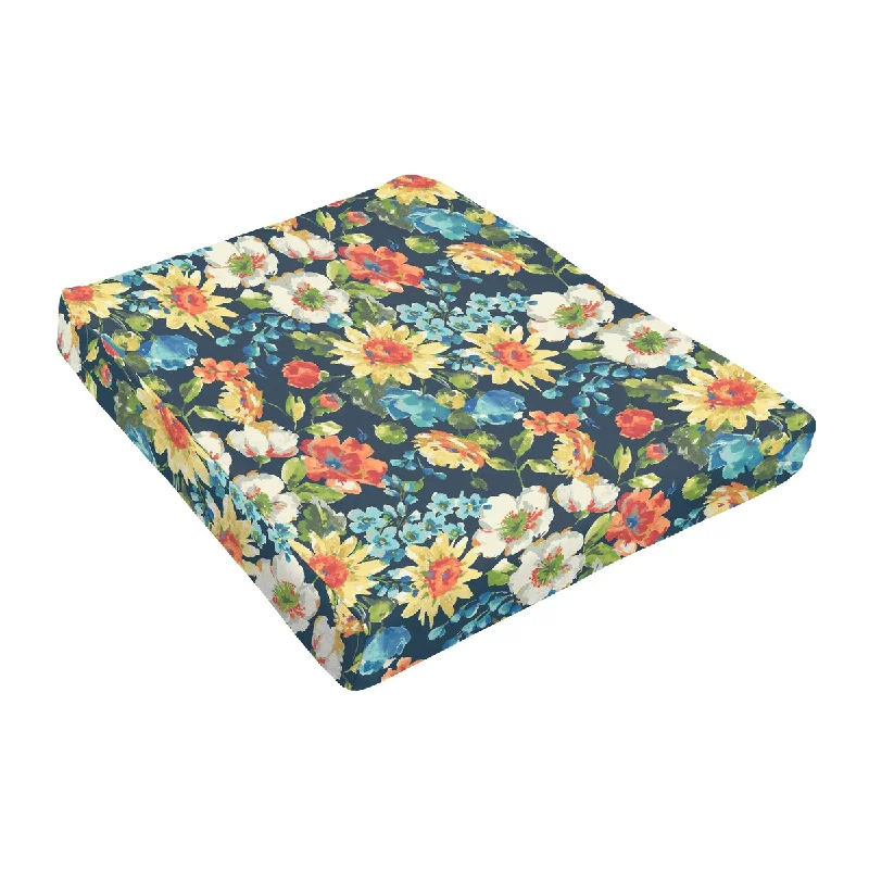 Sorra Home Indoor/ Outdoor Blue Multi Floral Tapered Chair Cushion - 18 in w x 18 in d