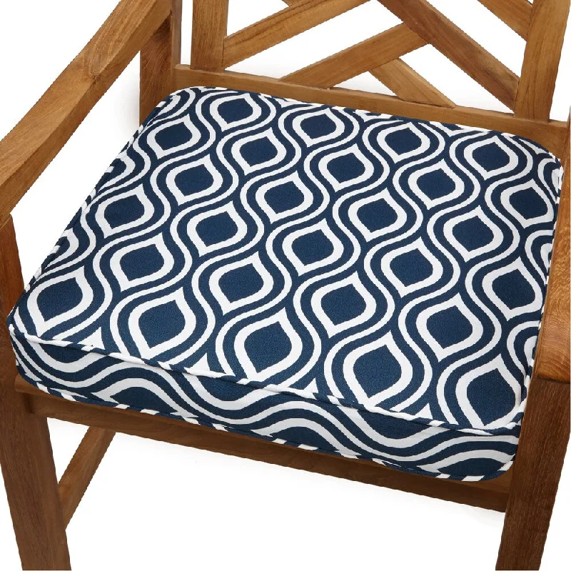 Wavy Stripe Navy 19-inch Indoor/ Outdoor Corded Chair Cushion